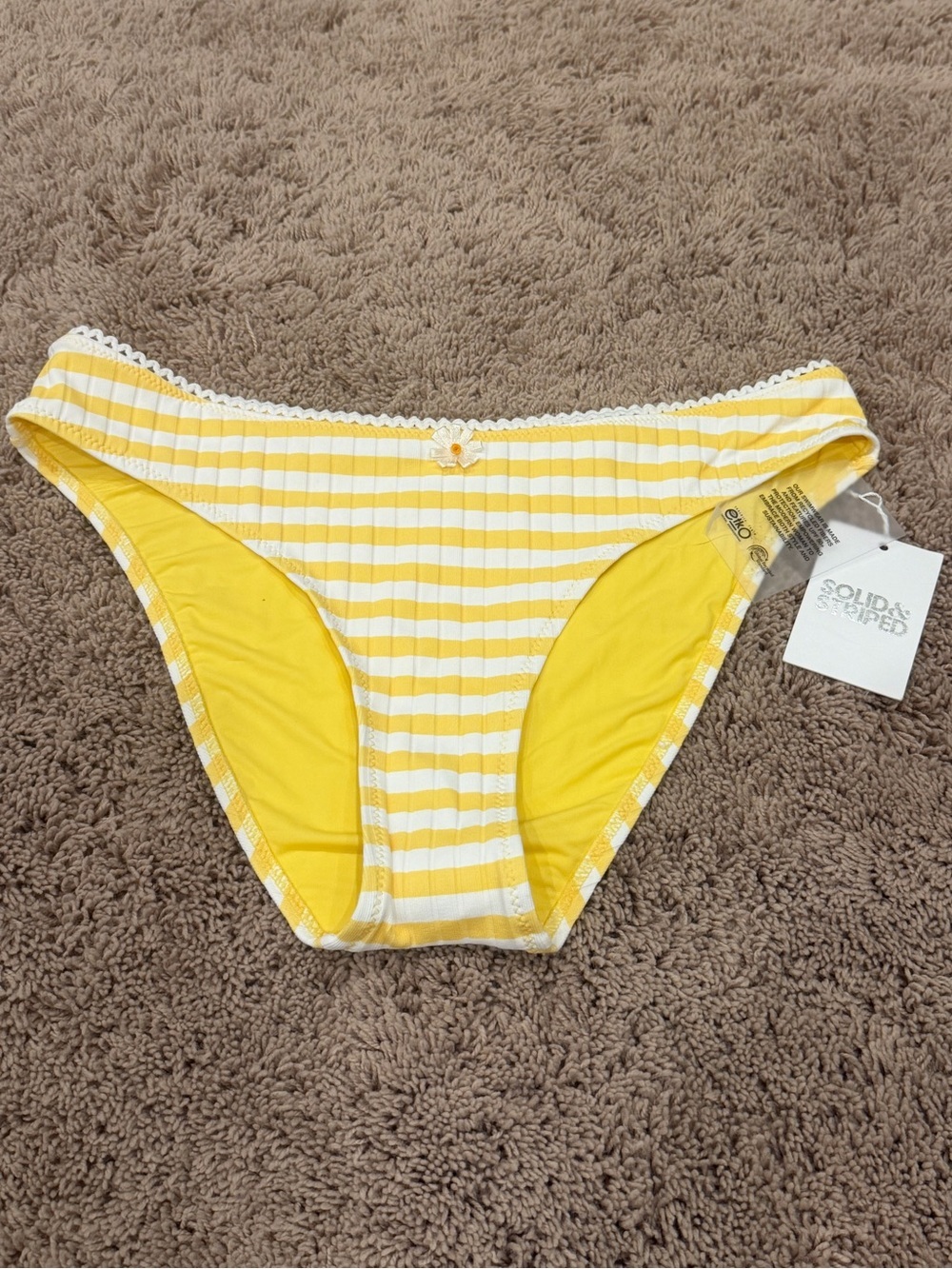 NWT new large solid & striped Daphne bikini bottom Yellow White